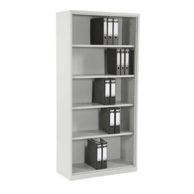 Kovinski regal za registratorje 4 Kovinski regal za registratorje z zadnjo steno, primeren za arhiv ali pisarno. 4 police / 5 višin. Dimenzije: 92x42x195 cm kovinski regal za registratorje - 11ST oprema